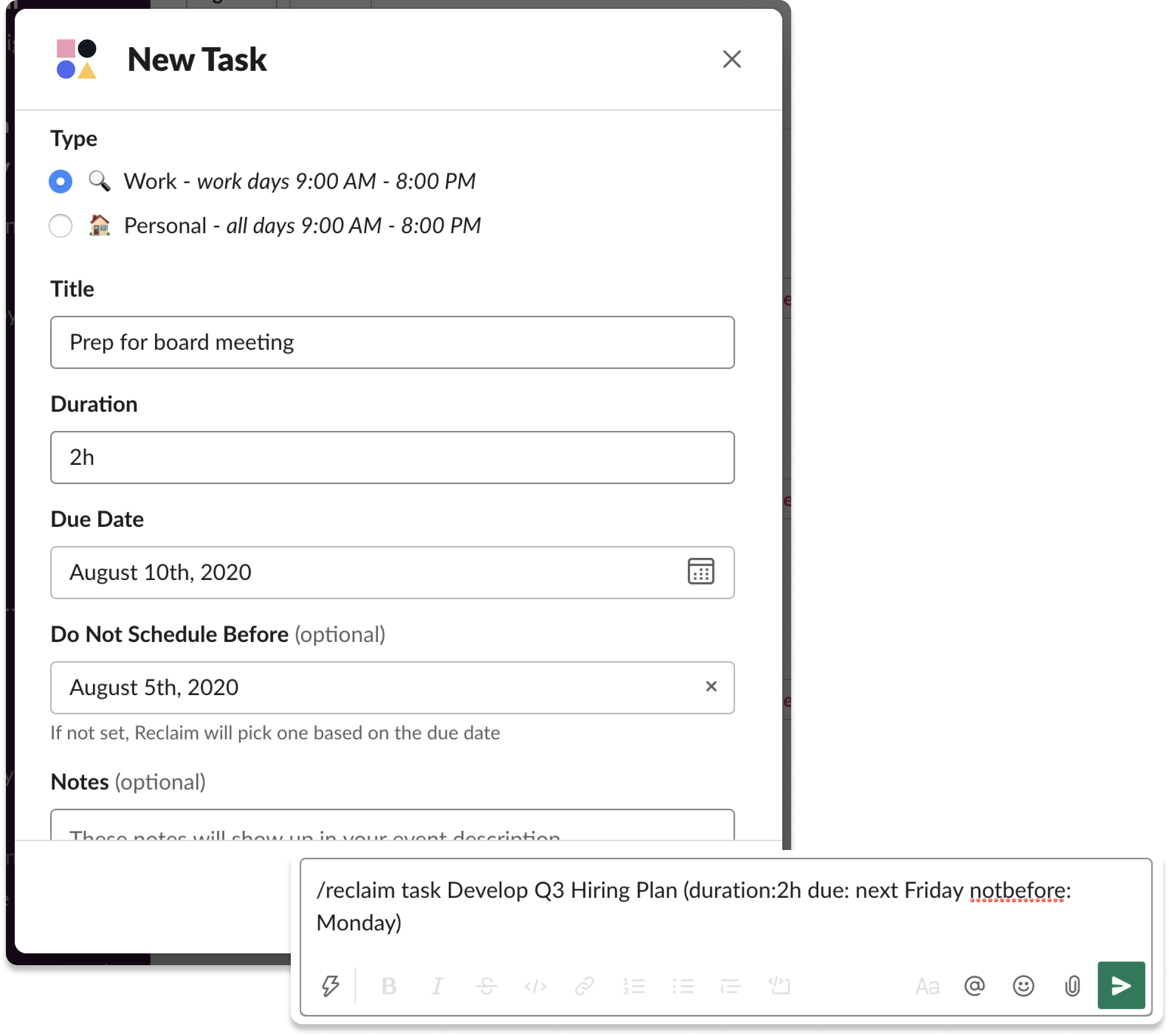 Create Tasks directly from Slack