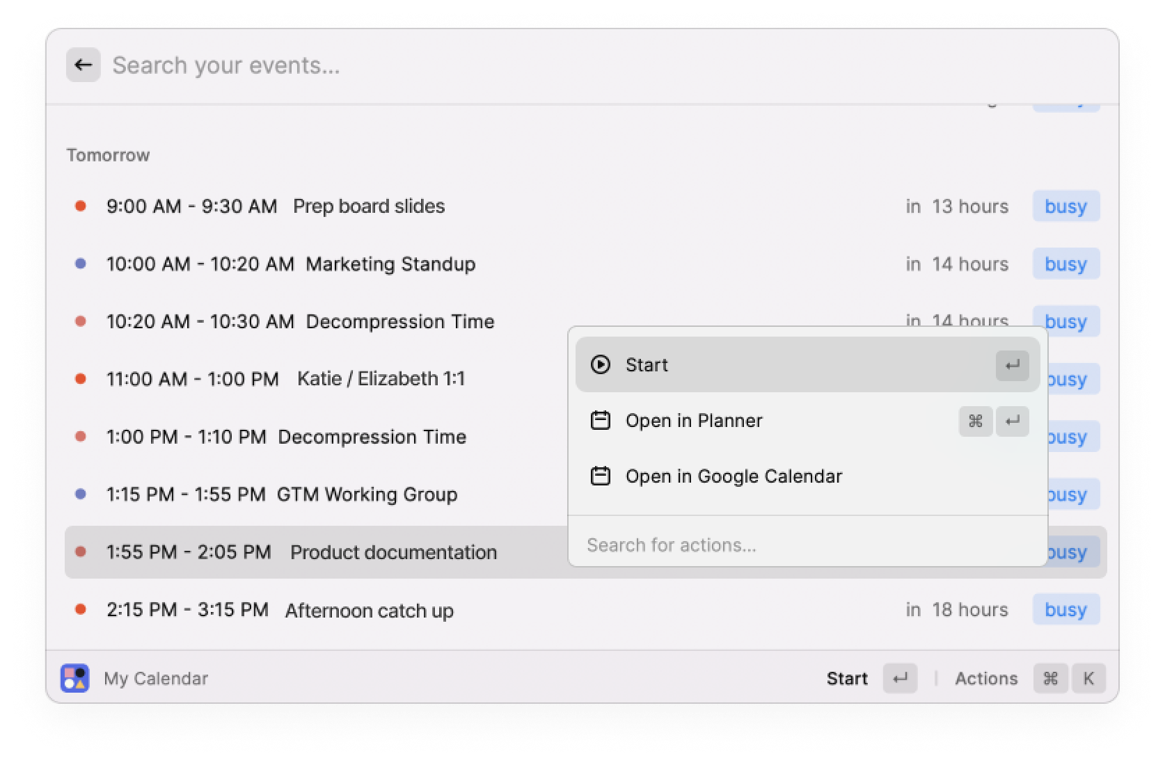 Start, complete, & track smart calendar events
